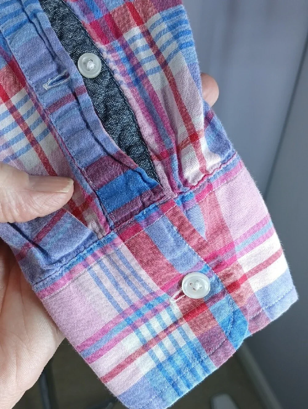 J. Crew Pink, Blue and Red Plaid Cotton Button-Up Shirt